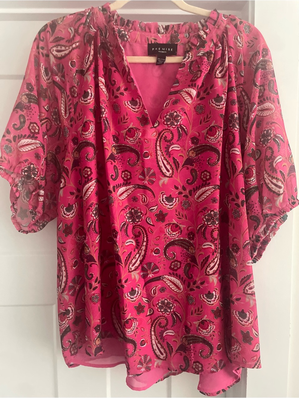 Premise Fuchsia Paisley V-Neck Blouse